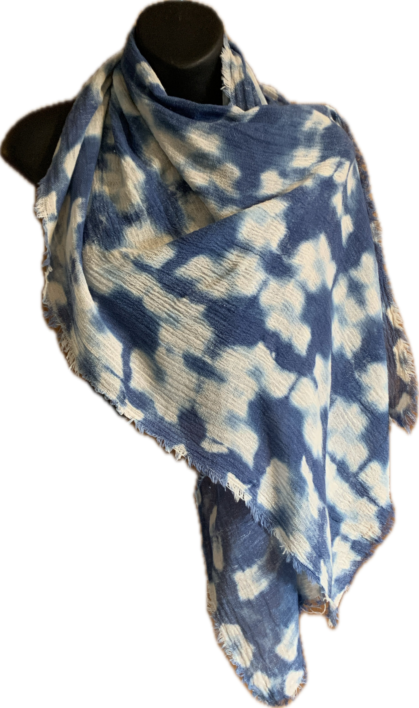 Indigo shibori cotton scarf