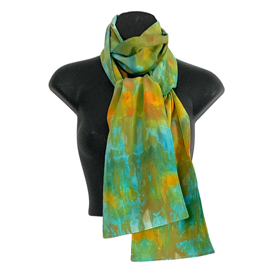 Green and Orange Print silk scarf