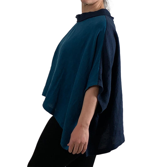 Willow Top: Teal Linen Colorblock